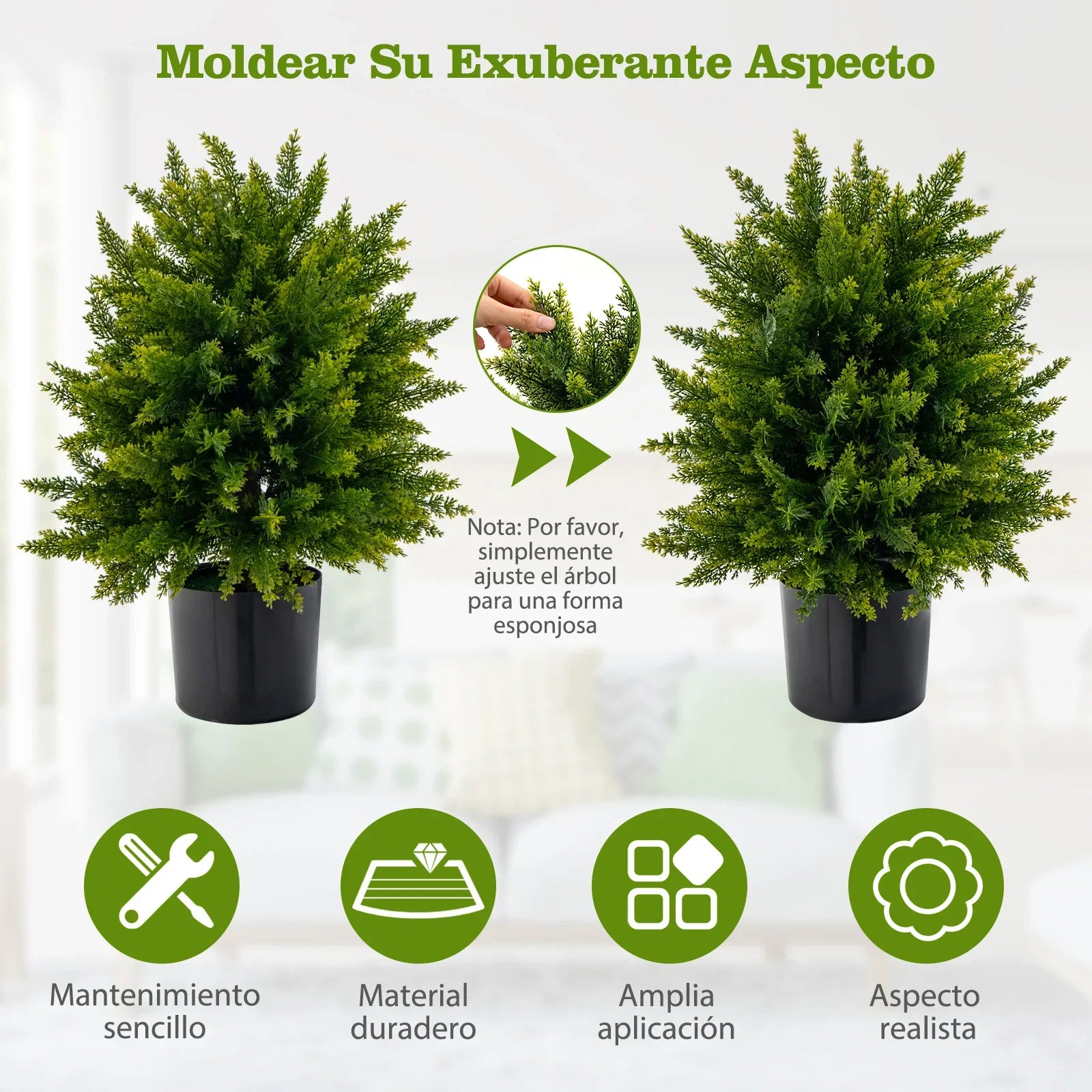 🌿 2-Pack Artificial Cedar Boxwood Bonsai – 55cm Decorative Plants with Pots for Home & Office