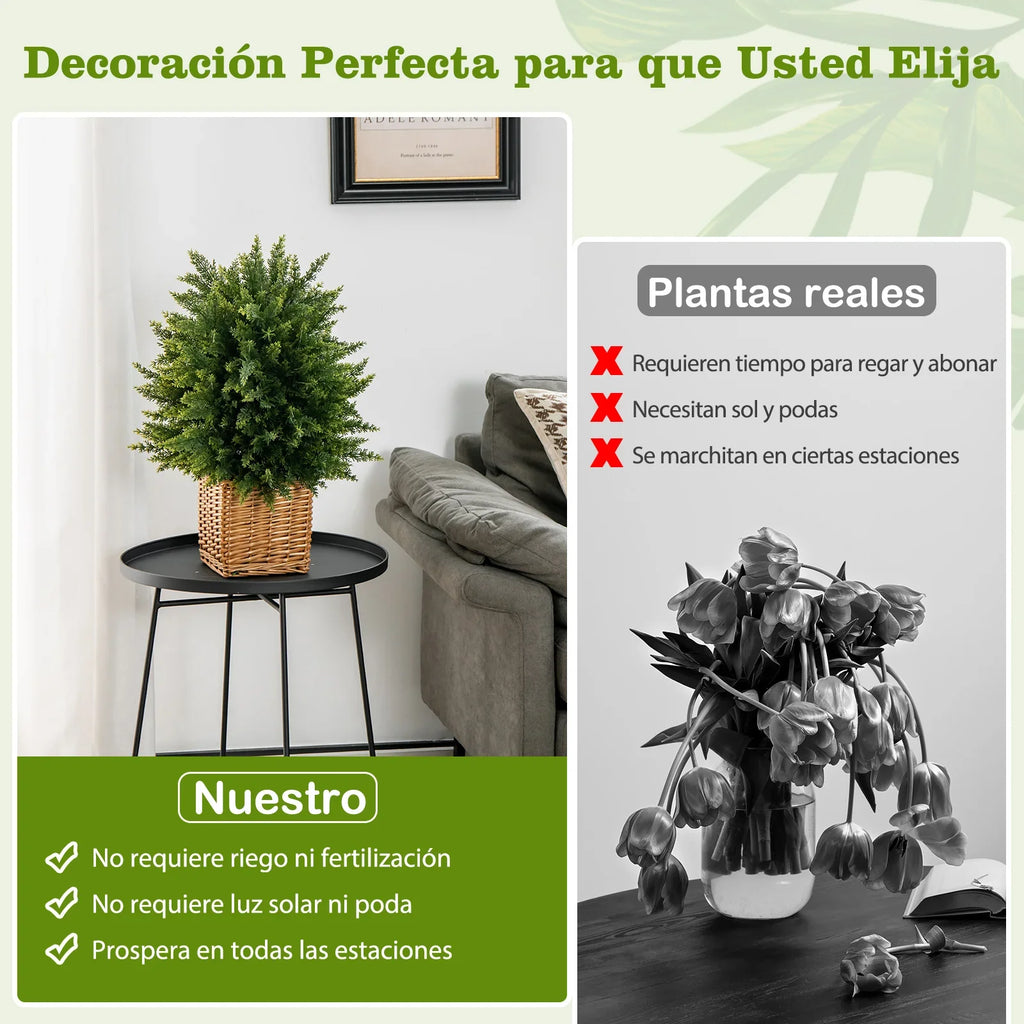 🌿 2-Pack Artificial Cedar Boxwood Bonsai – 55cm Decorative Plants with Pots for Home & Office
