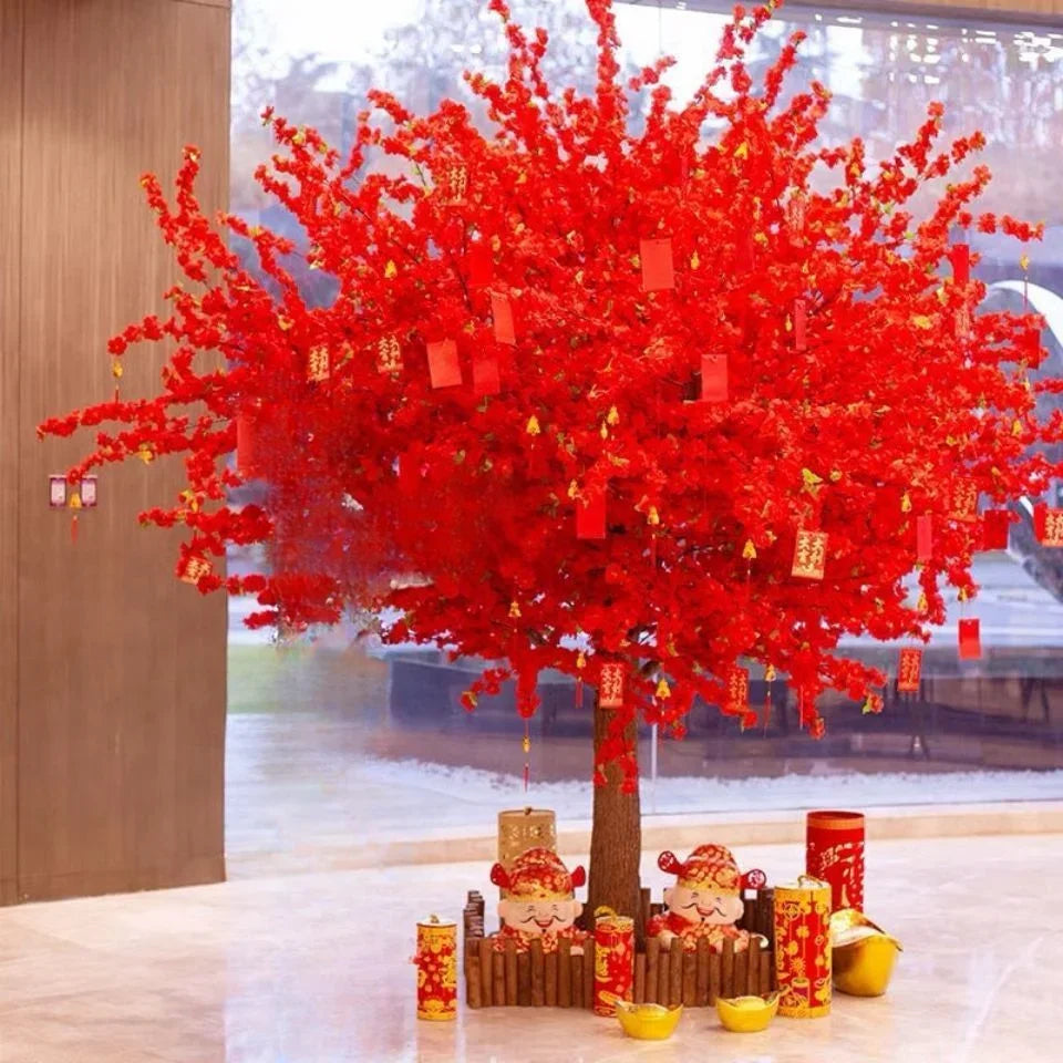 🌸 Floor-Standing Large Artificial Tree – Peach, Cherry, or Red Maple for Weddings, Hotels & Home Decor