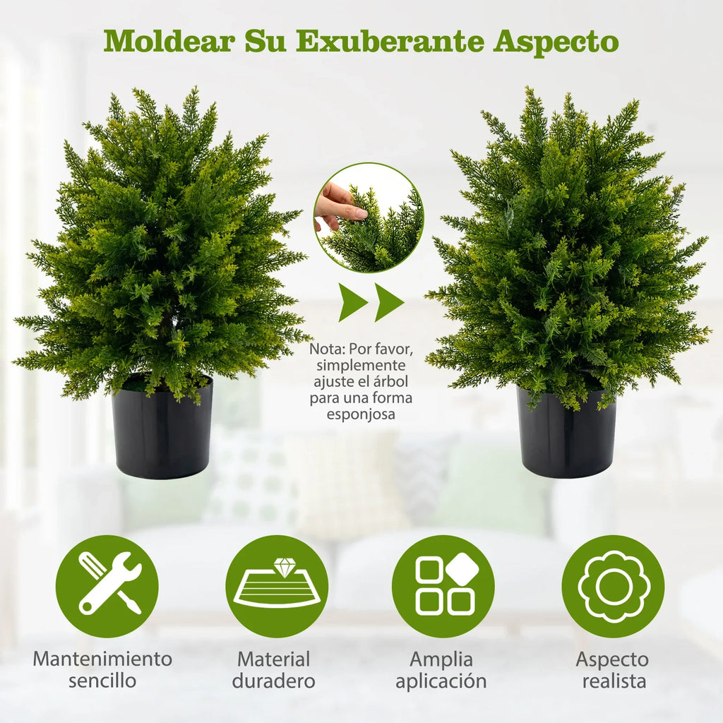 🌿 2-Pack Artificial Cedar Boxwood Bonsai – 55cm Decorative Plants with Pots for Home & Office